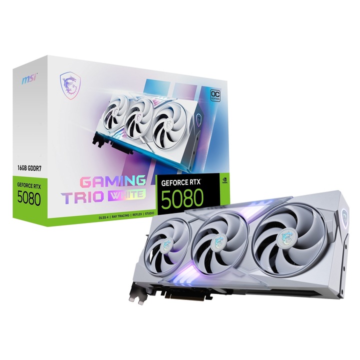 Placa grafica MSI GeForce RTX 5080 Gaming Trio OC White, 16 GB GDDR7, 256-bit, Alb, 1 buc.