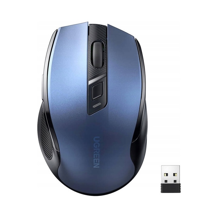 Mouse wireless / mousa wireless Ugreen MU006, 2.4GHz, pana la 4000 DPI, receptor USB, ergonomic, anti-alunecare, albastru, 1 buc