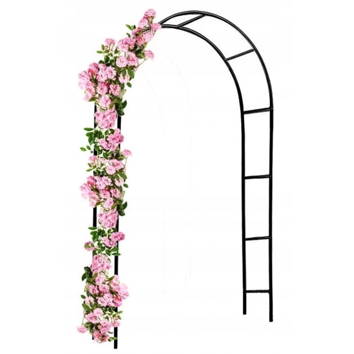 GardenLine kerti pergola íves 240 cm, porszórt acélból, stabil szerkezet, támaszték rózsák és kúszónövények számára, rögzítőhorgonyokat tartalmaz, sötétzöld, 240 x 38 x 140 cm, 1 db