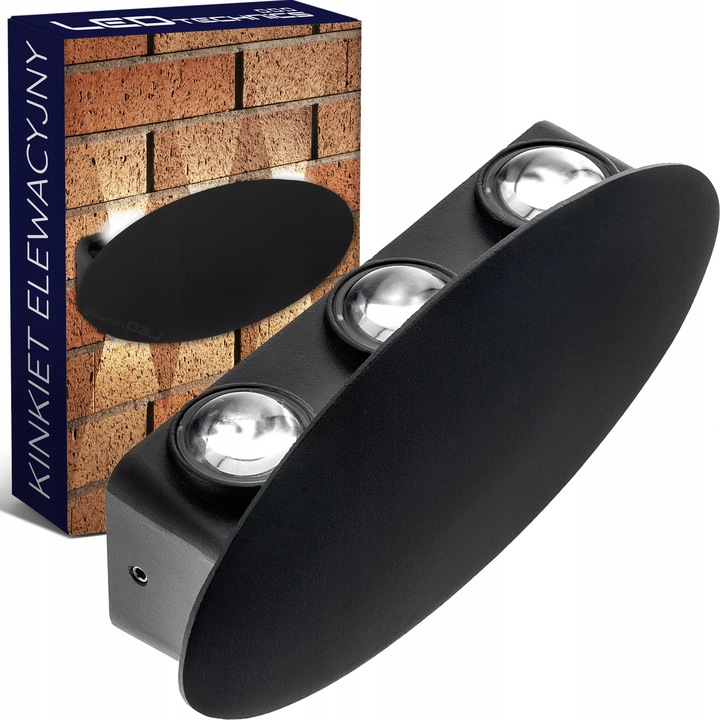 LEDTechnics K090 LED аплик за стена, LED 6W 540 lm, IP65 устойчив на атмосферни влияния, алуминий и стъкло, матово черен, 18x9x3.5 см, 1 бр