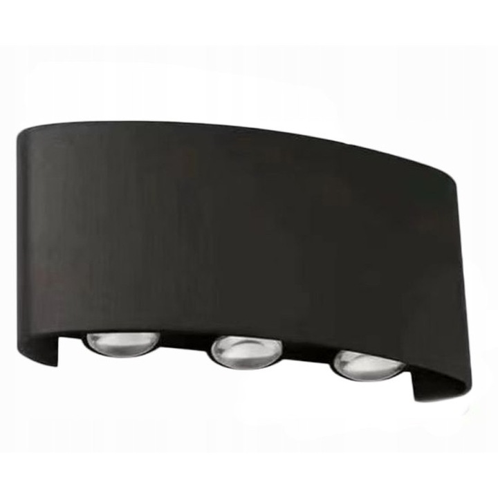 Комплект от 2 броя, Външна LED стенна лампа LEDTechnics, с осветление нагоре/надолу, вграден източник 6W, лят алуминий, IP65, Черен, 2 x 8x17x4 см