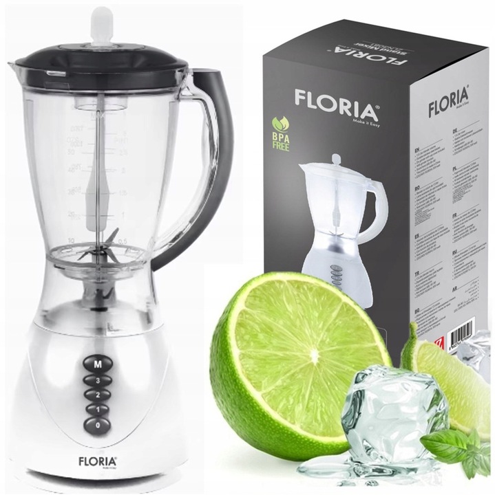 Кухненски блендер/чопър Floria, 3 скорости + функция Pulse, 300W, бял, 1.5L