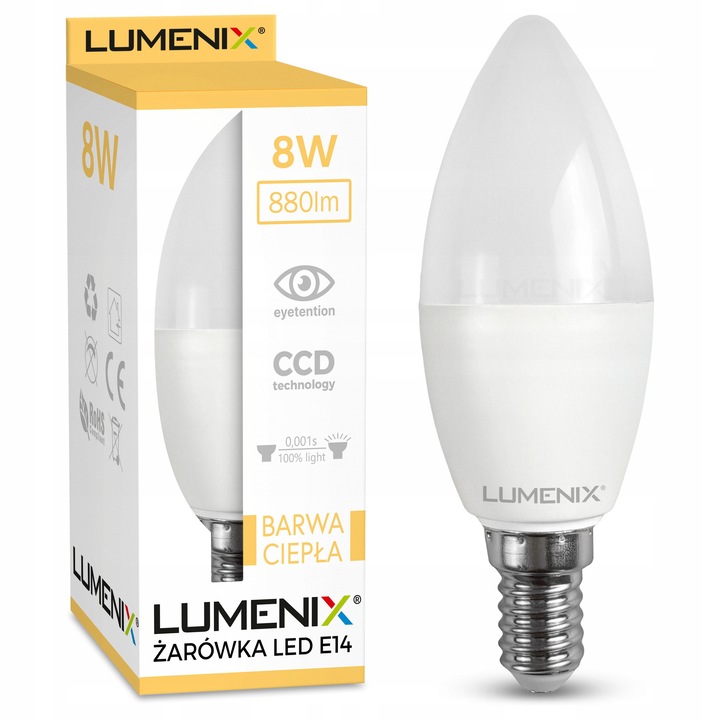 Bec LED Lumenix E14 8W 2900K 38x104mm készlet 10 db