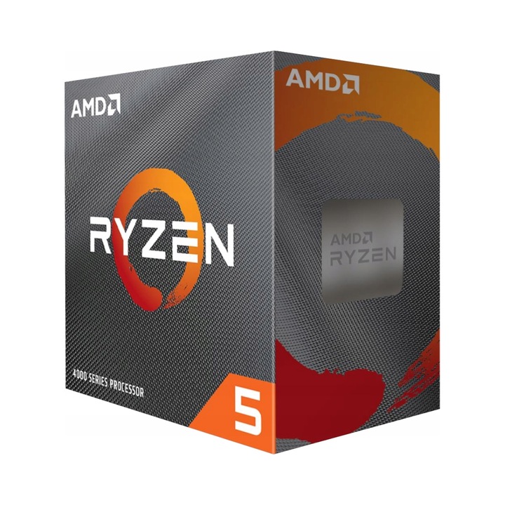 Procesor AMD Ryzen 5 4500, Socket AM4, 6 nuclee, 12 fire, 3.6 GHz (Boost 4.1 GHz), versiune Box cu cooler inclus, Negru, 1 bucata