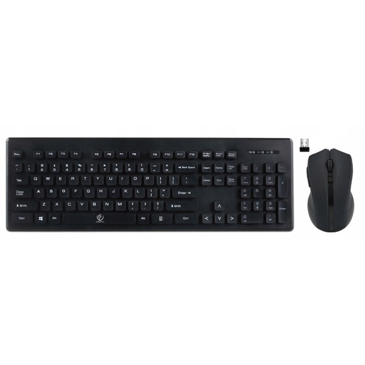 Rebeltec MILLENIUM vezeték nélküli billentyűzet és egér szett, 2.4 GHz, nano USB vevő, teljes méretű 104 gombos billentyűzet, 1000/1600 DPI optikai egér, fekete, 1 szett