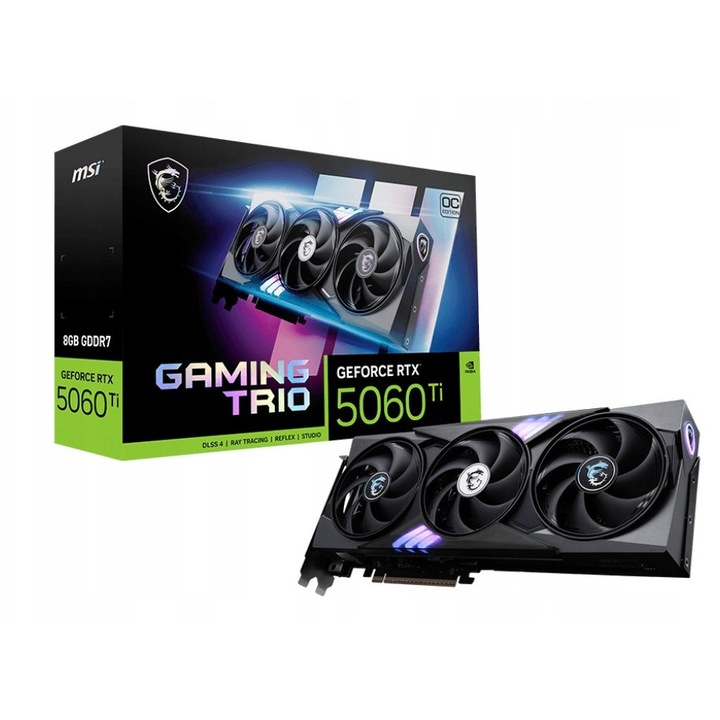 Placa video MSI GeForce RTX 5060 Ti 8GB GDDR7, 3 ventilatoare, PCIe 5.0