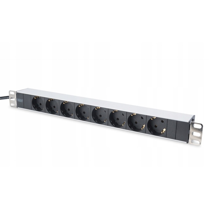 Digitus 19" 1U PDU / elosztó, 8 Schuko aljzat, 16A, 2 m kábel, alumínium profil, fekete