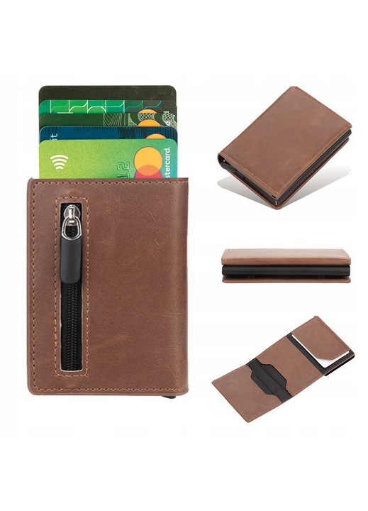 Мъжки портфейл от еко кожа RFID механизъм за карти кафяв 10x7x2см
