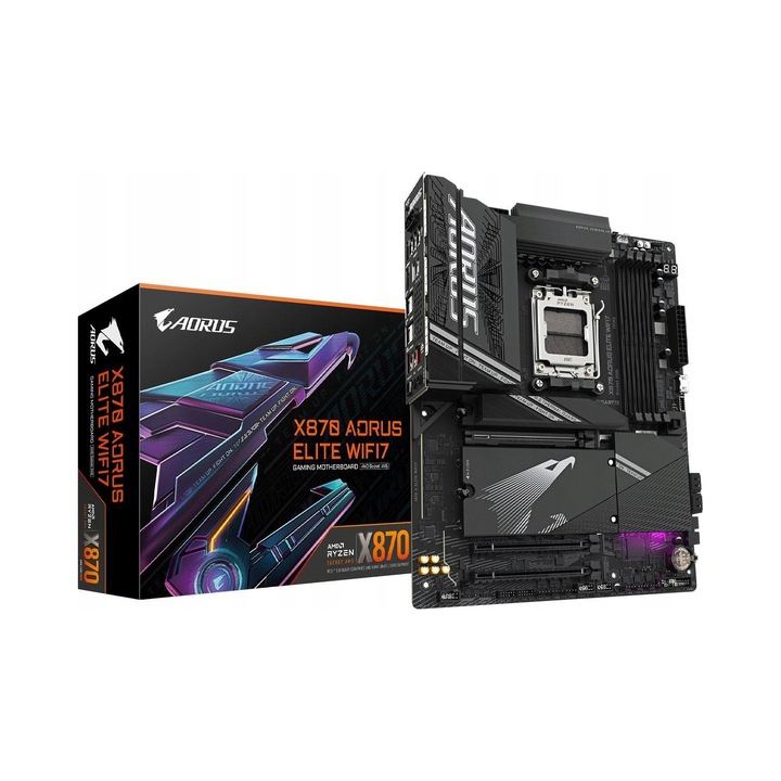Дънна платка Gigabyte X870 AORUS ELITE WIFI7, DDR5, USB4, PCIe 5.0, черна, 244x305мм