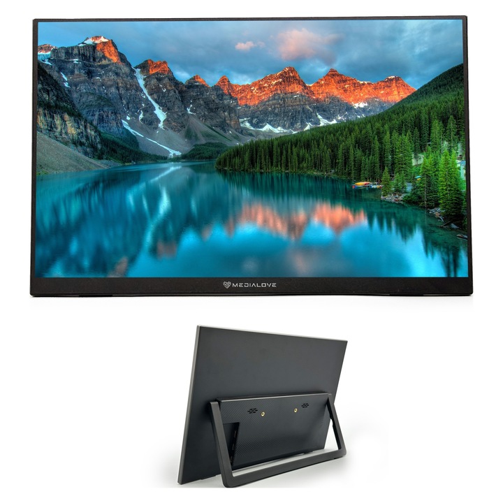 Monitor portabil/monitor LED Medialove P18,5 Full HD 1920x1080, IPS, 120 Hz, HDR, USB-C/mini HDMI, VESA 75mm, Negru, 1 buc