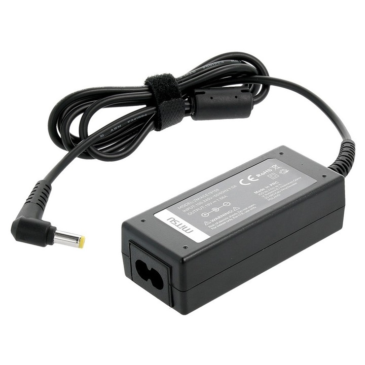 Mitsu laptop tápegység/töltő, 19V 1.58A, 30W, 5.5x1.7 mm csatlakozó, kompatibilis Acer/Dell/Packard Bell, fekete