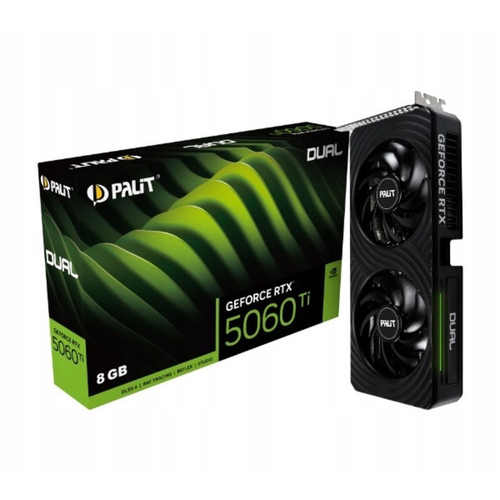 Palit GeForce RTX 5060 Ti videokártya, 8GB GDDR7, 128bit, dupla ventilátoros, fekete, 26.2x12.6x4cm
