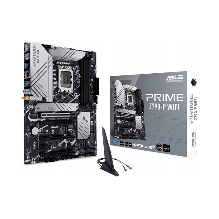 Placa de baza ASUS PRIME Z790-P WIFI, socket 1700, intel Z790, DDR5 pana la DDR5-7000 (OC), wi-fi 6, bluetooth 5.2, PCIe 5.0, ATX, negru/gri, 1 buc