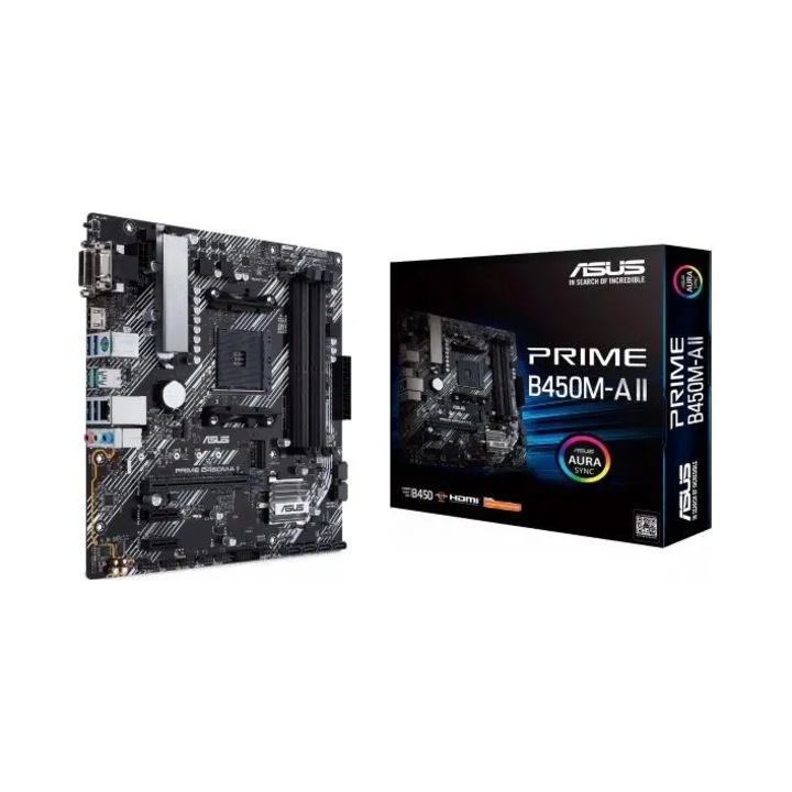Placa de baza ASUS PRIME B450M-A II, micro ATX, 4x DDR4, negru, 24x24cm
