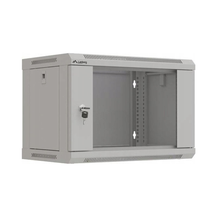 Lanberg WF03 19'' 6U fali rack szekrény, rack szekrény, 350 mm mélység, üveg előlap, szürke, 350x540x370 mm