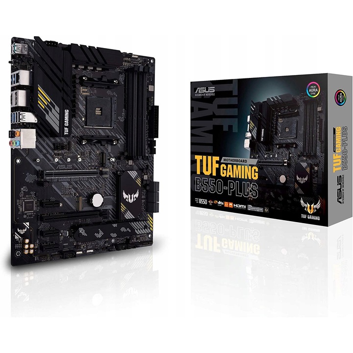 Placa de baza / motherboard ASUS TUF Gaming B550-PLUS, Socket AM4, Chipset AMD B550, DDR4 pana la 128 GB, 2x M.2 NVMe, PCIe 4.0, 2.5 Gigabit LAN, Negru, 1 buc