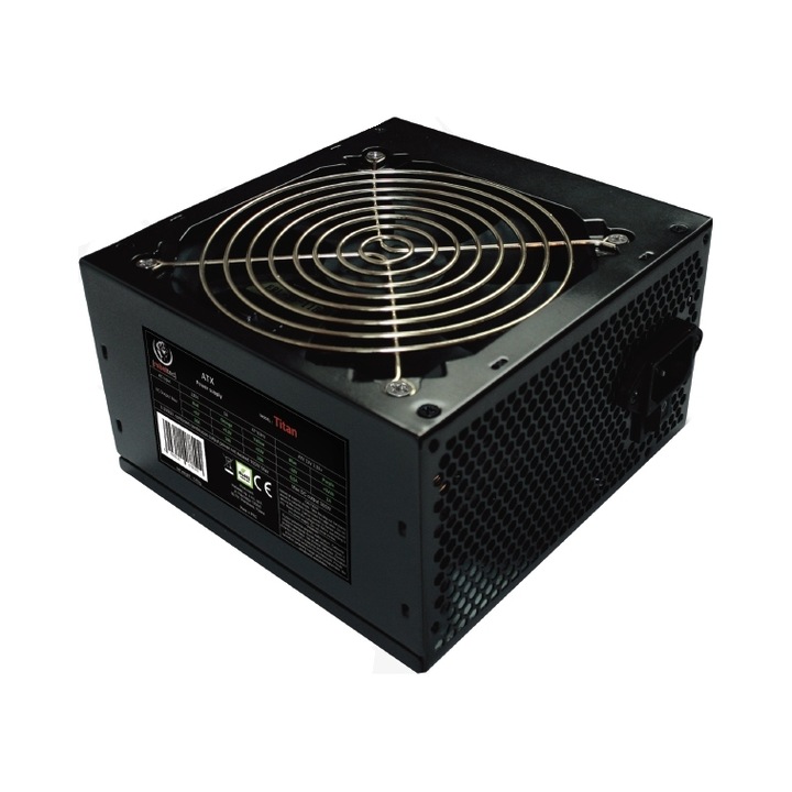 ATX Rebeltec Titan 700 tápegység, 700W, 120 mm-es ultra-csendes ventilátor hőmérséklet-szabályozással, PCIe 6pin/6+2pin csatlakozók, ATX 20+4pin, 4x SATA, 2x Molex, Fekete, 1.5m kábel
