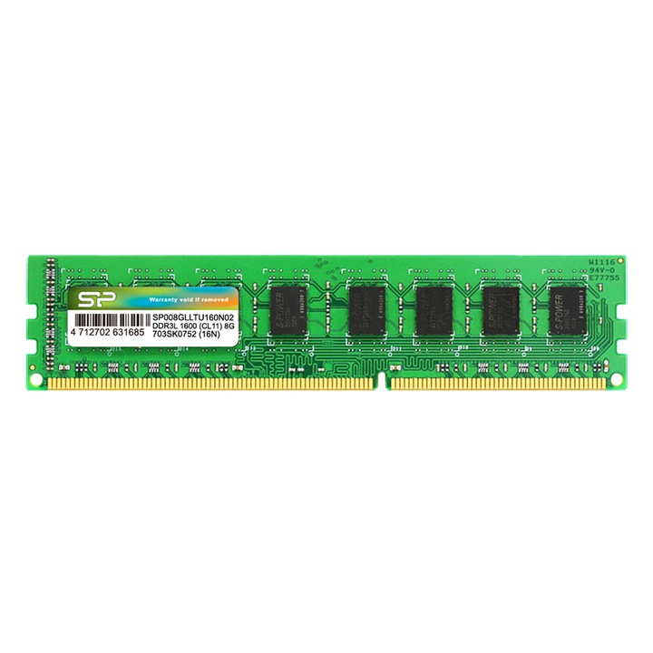 Memória RAM UDIMM Silicon Power DDR3L 1600 MHz, RAM modul, CL11, 1,35V, ECC nélküli, zöld, 8GB (1x8GB)