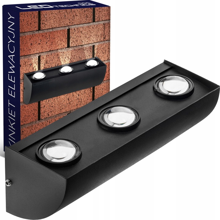 Аплик за стена LEDTechnics 3W матово черен 16.5x6x6cm IP65