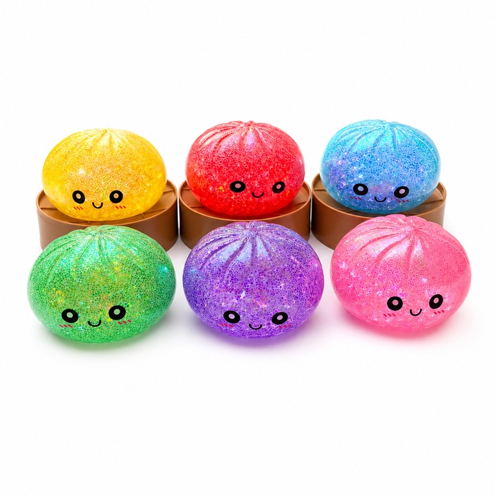 Squishy Dumpling játék csillámmal, Meglepetés doboz, Lassan emelkedő, Véletlenszerű szín, Gyermekeknek és felnőtteknek + Személyre szabott mágnes