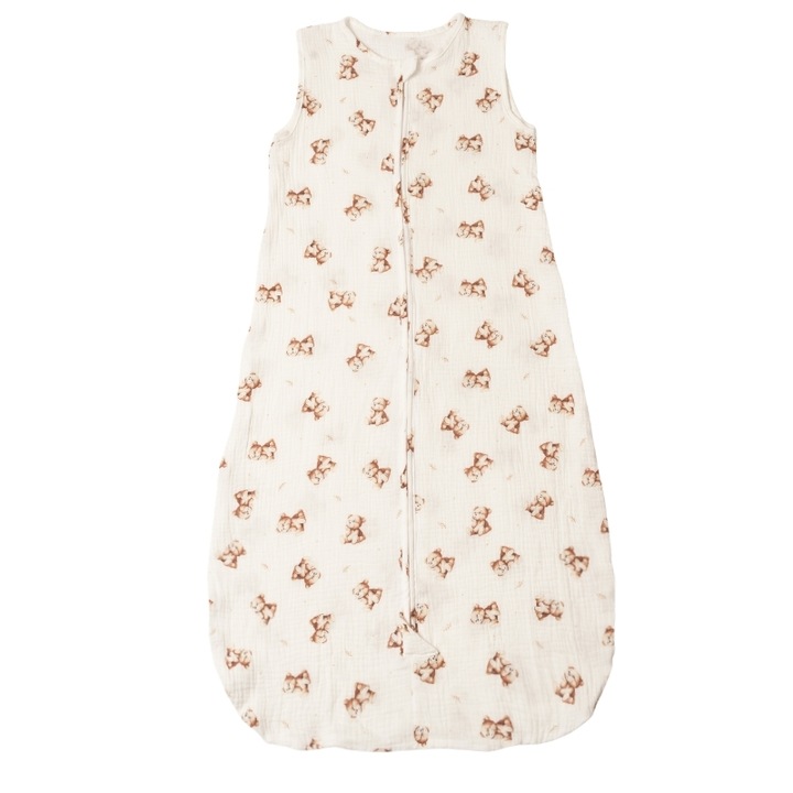 Sac de dormit de vara pentru copii 18-36 luni Kidizi Teddy Tales, muselina dubla bumbac 100%, 0.3 TOG, respirabil si usor