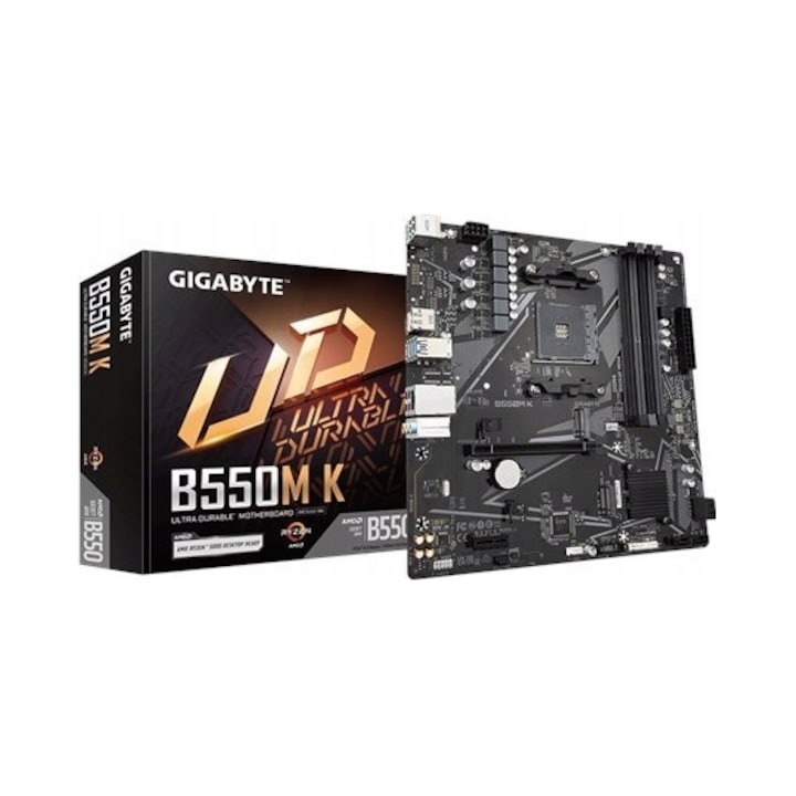 Дънна платка Gigabyte B550M-K, AMD Ryzen 5, 4x DDR4, Micro ATX, черна, 24x24см