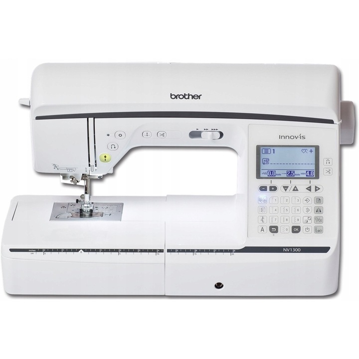 Masina de cusut computerizata Brother NV1300, aparat de coasere, 182 programe si litere, transport SFDS multidirectional, spatiu de lucru 21 cm, Alb