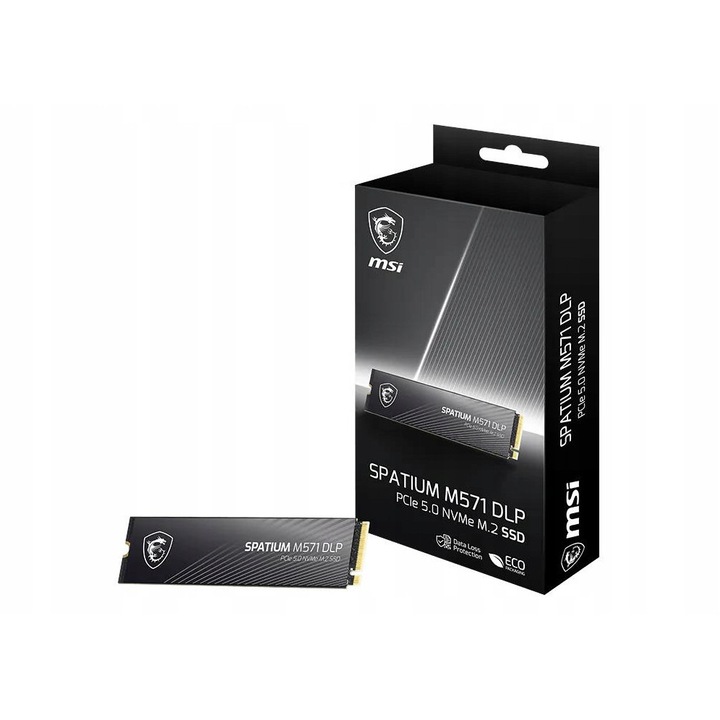 SSD M.2 MSI SPATIUM M571 DLP, PCIe 5.0 NVMe, viteza citire 14500 MB/s, scriere 11000 MB/s, negru, 2 TB