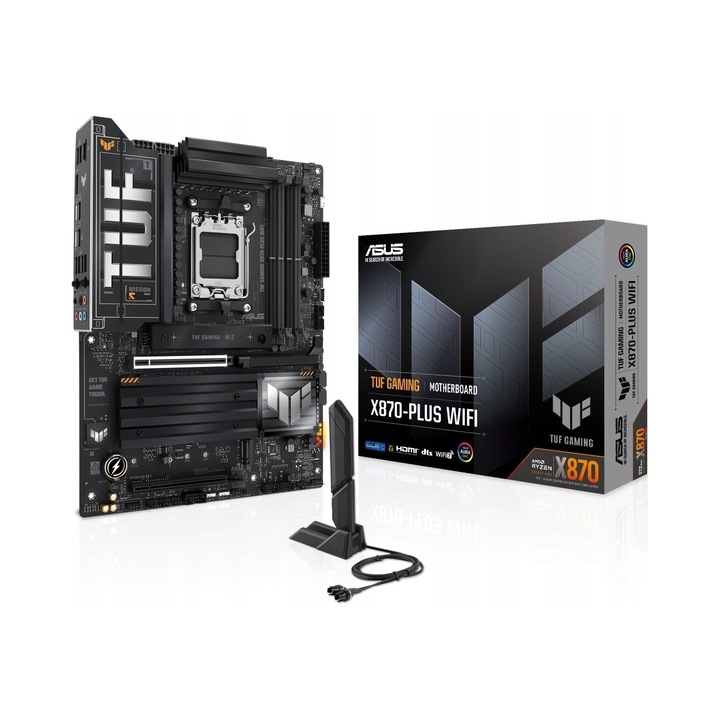 Placa de baza ASUS TUF GAMING X870-PLUS WIFI, Socket AM5, DDR5 4 sloturi (pana la 192 GB), PCIe 5.0 x16, USB4 40Gb/s, Wi-Fi 7, ATX, Negru, 1 buc
