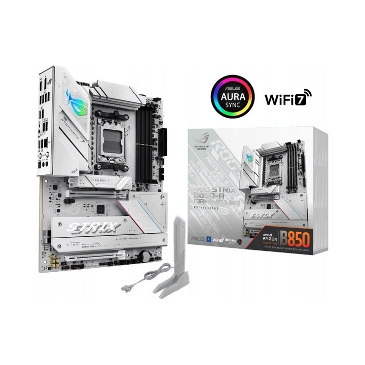 Placa de baza ASUS ROG STRIX B850-A Gaming WiFi, DDR5, alb, 30.5x24.4cm