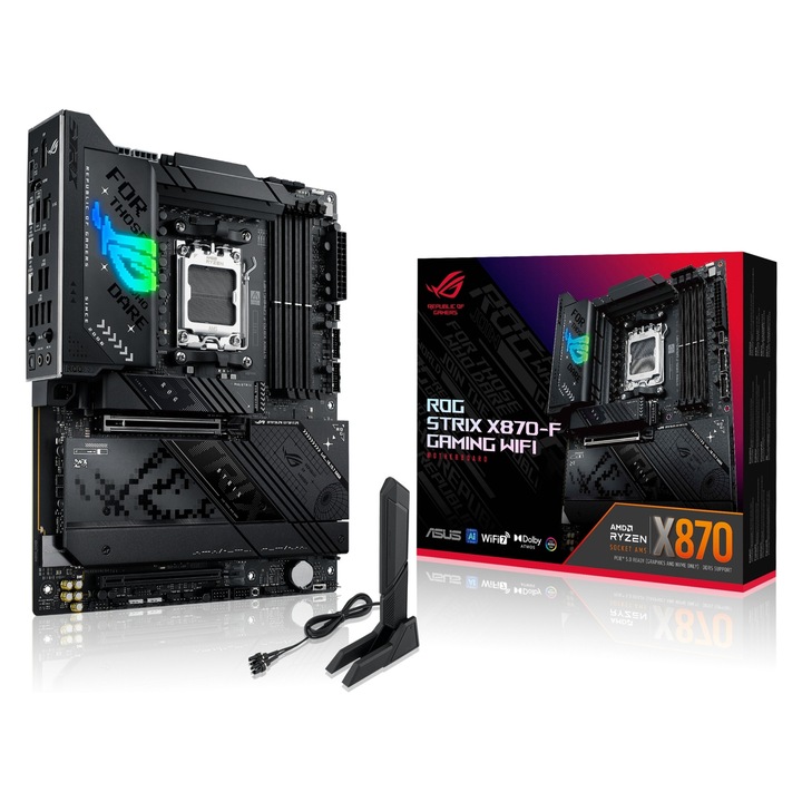 Placa de baza ASUS ROG STRIX X870-F Gaming WiFi, AM5, DDR5, negru, 305x244mm