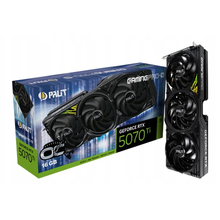 Placa grafica / placa video Palit GeForce RTX 5070 Ti GamingPro-S OC, 16 GB GDDR7, 256-bit, PCIe 5.0 x16, ray tracing, dlss 4, 3 ventilatoare, negru, 1 buc.