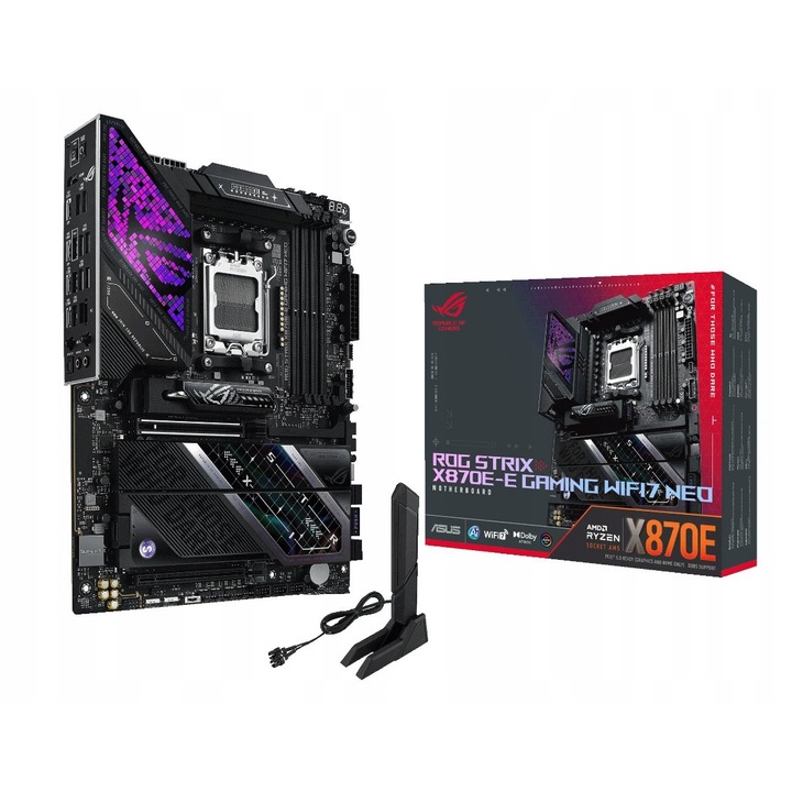 Placa de baza ASUS ROG Strix X870E-E Gaming WiFi 7 NEO, ATX, Socket AM5, DDR5, Wi‑Fi 7, 5x M.2, PCIe 5.0, Negru
