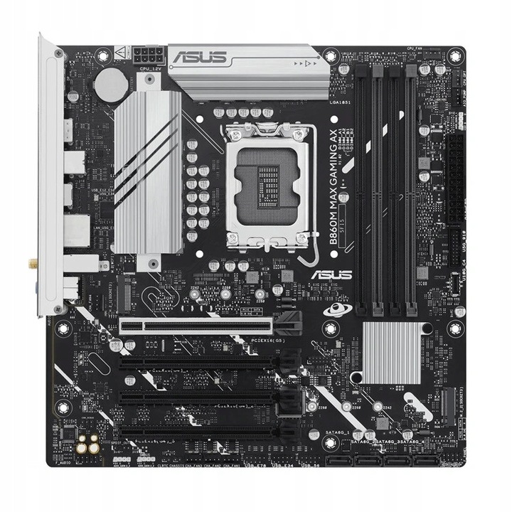 Placa de baza ASUS B860M MAX GAMING AX, socket LGA1851, DDR5 pana la 256 GB, PCIe 5.0, Wi-Fi 6 (802.11ax), 2.5 Gigabit Ethernet, negru, M-ATX, 1 buc