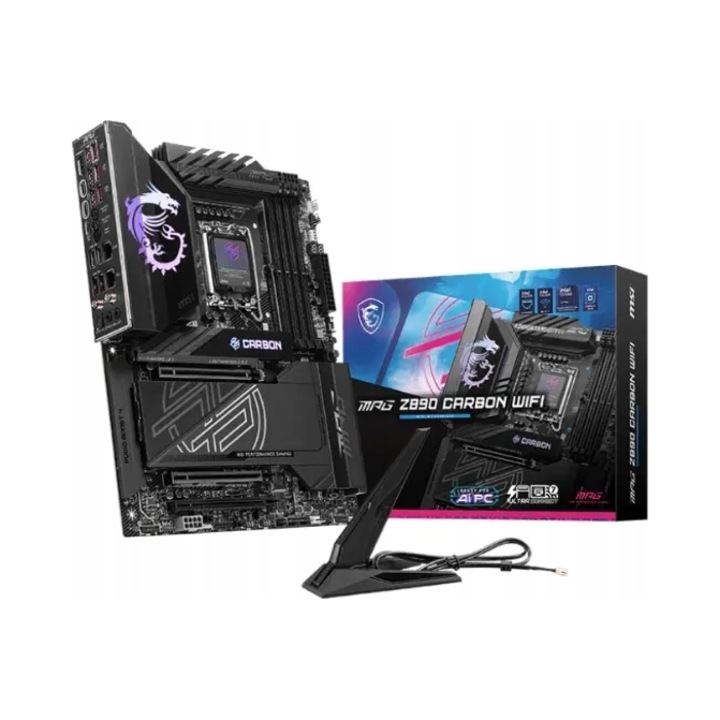 Дънна платка / motherboard MSI MPG Z890 CARBON WIFI, цокъл LGA1851, поддръжка на DDR5 до 256GB, Wi‑Fi 7 и Bluetooth 5.4, 5 x M.2, черна