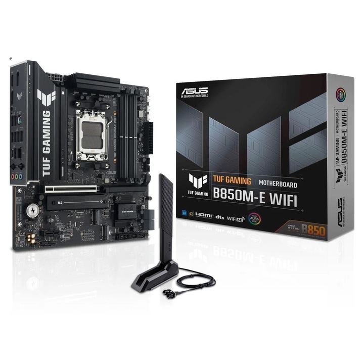 Placa de baza (motherboard) ASUS TUF Gaming B850M-E WiFi, Socket AM5, DDR5, micro ATX, Wi‑Fi 6E, Ethernet 2.5Gb, 3 x M.2 PCIe 5.0/4.0, Gri