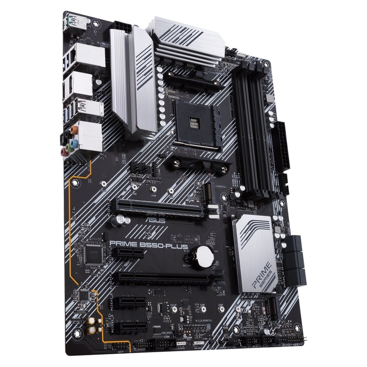 Placa de baza ASUS PRIME B550-PLUS, chipset AMD B550, socket AM4, format atx, 2 x M.2, 6 x SATA3 RAID, USB-C Gen2, PCIe 4.0, 4 x DIMM DDR4 128GB, gigabit ethernet, negru, 1 buc