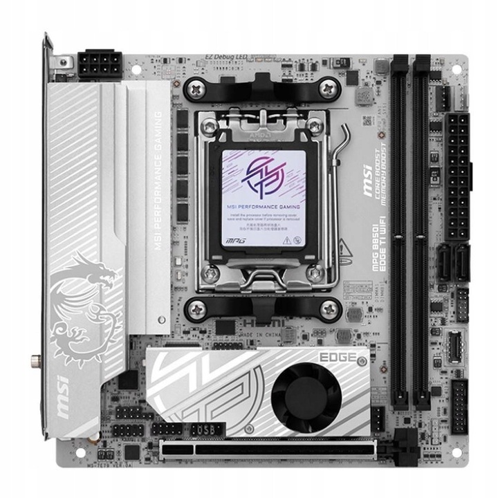Дънна платка MSI MPG B850I EDGE TI WIFI, цокъл AM5, DDR5, Mini-ITX, WiFi 6E, Bluetooth 5.4, 2x M.2, PCIe 5.0, бял/сребрист, 1 бр