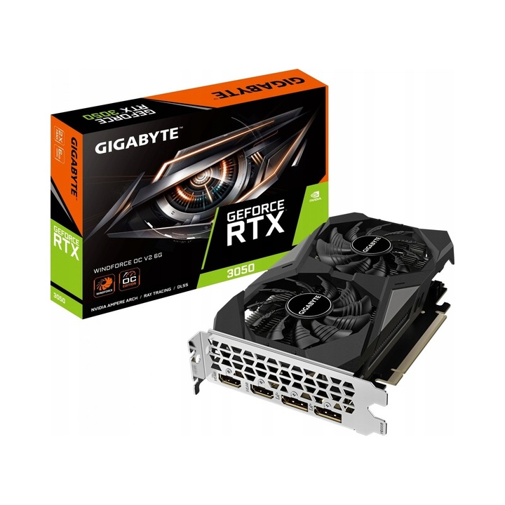 Placa grafica Gigabyte GeForce RTX 3050 WINDFORCE OC V2, 6GB GDDR6, PCI-E 4.0, 96-bit, 2xHDMI/2xDisplayPort, Negru, 1 buc