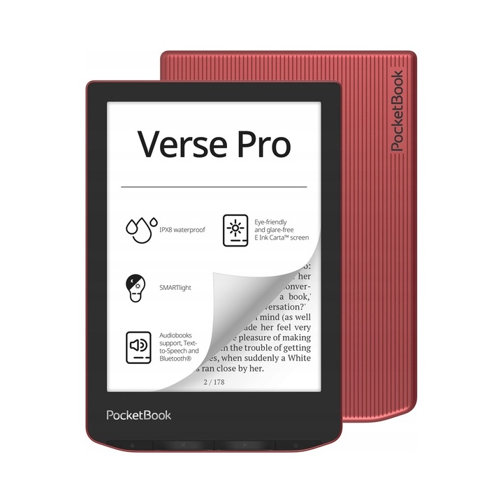 Електронна книга PocketBook Verse Pro, 16GB, 6", червен, IPX8, 108x156x7.6mm
