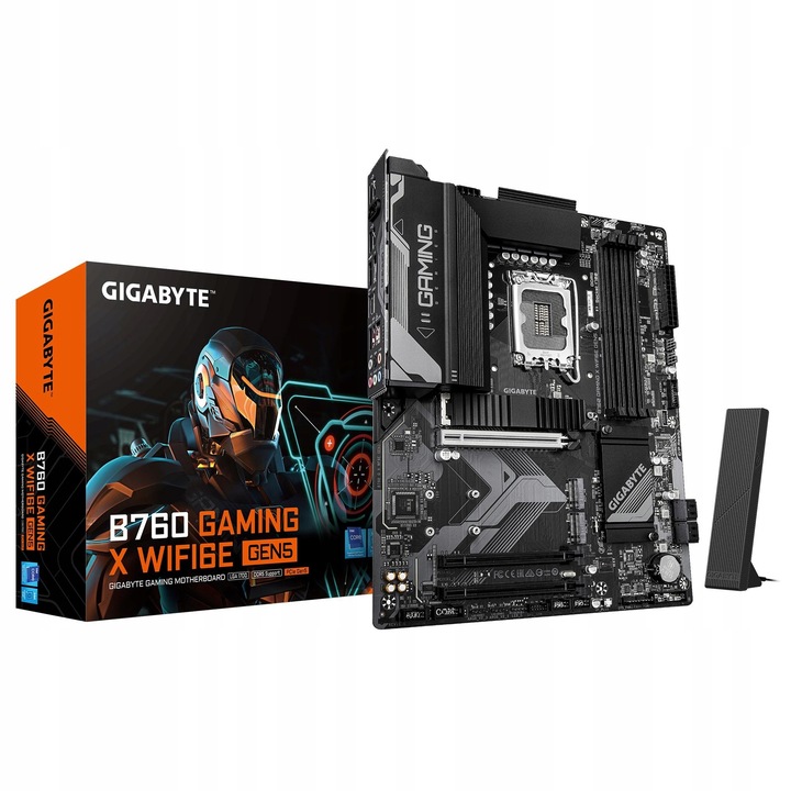 Placa de baza Gigabyte B760 Gaming X WiFi6E Gen5, LGA1700, DDR5, PCIe 5.0, Wi-Fi 6E, Ethernet 2.5Gb, M.2/SATA III, RAID 0/1/5/10, ATX, Negru
