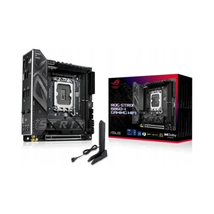 Placa de baza ASUS ROG Strix B860-I Gaming WiFi, mini-ITX, Socket 1851 (Core Ultra), DDR5 pana la 128GB, PCIe 5.0, Wi-Fi 7 si Bluetooth 5.4, Realtek 2.5GbE, 2x M.2, Negru