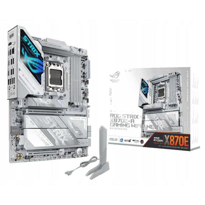 Placa de baza ASUS ROG Strix X870E-A Gaming WiFi7 NEO, Socket AM5, Chipset X870E, DDR5, PCIe 5.0, Wi-Fi 7, ATX, Alb, 1 buc.