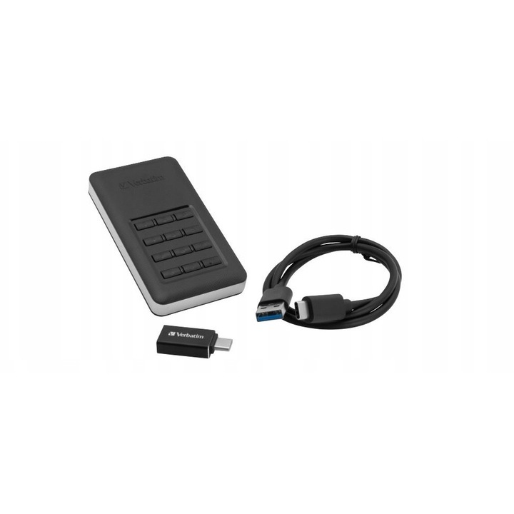 Външен SSD Verbatim Store n Go Secure, 256GB, USB-C, 93x50x13mm