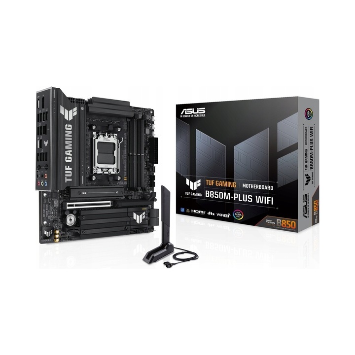 Placa de baza ASUS TUF GAMING B850M-PLUS WIFI, socket AM5, DDR5, 4 sloturi, PCIe 5.0, mATX, negru, 1 buc