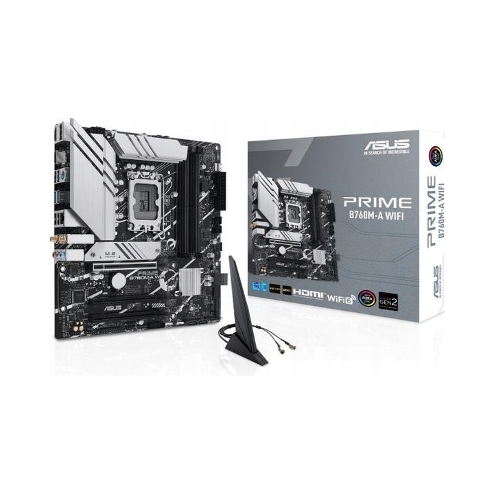 Дънна платка ASUS PRIME B760M-A WIFI DDR5 microATX LGA1700, 4x RAM, 2x M.2, Bluetooth, Wi-Fi