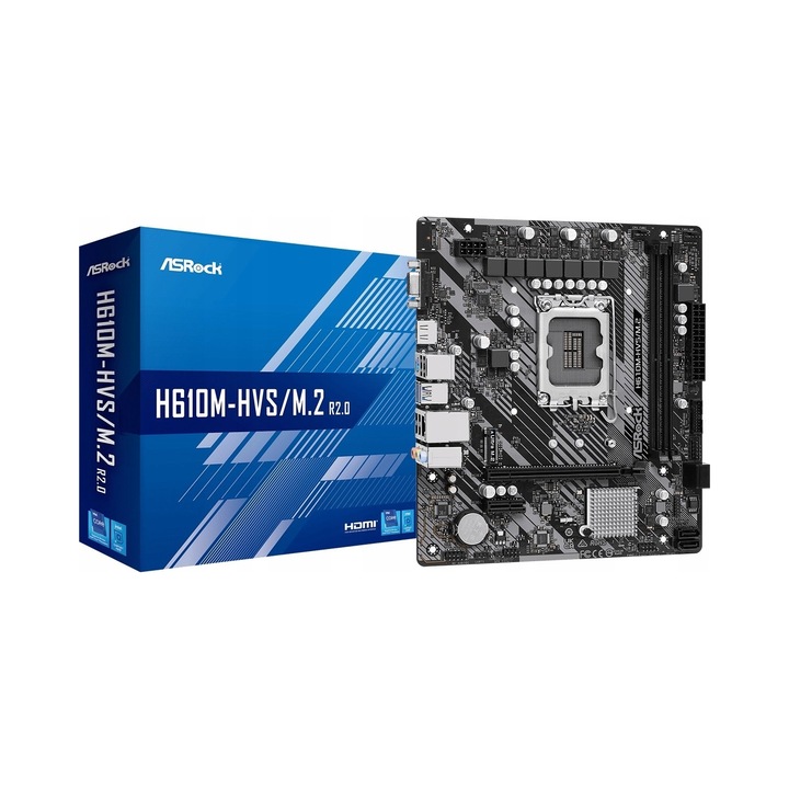 Дънна платка ASRock H610M-HVS M.2, DDR4, Micro ATX, черна, 24x24см
