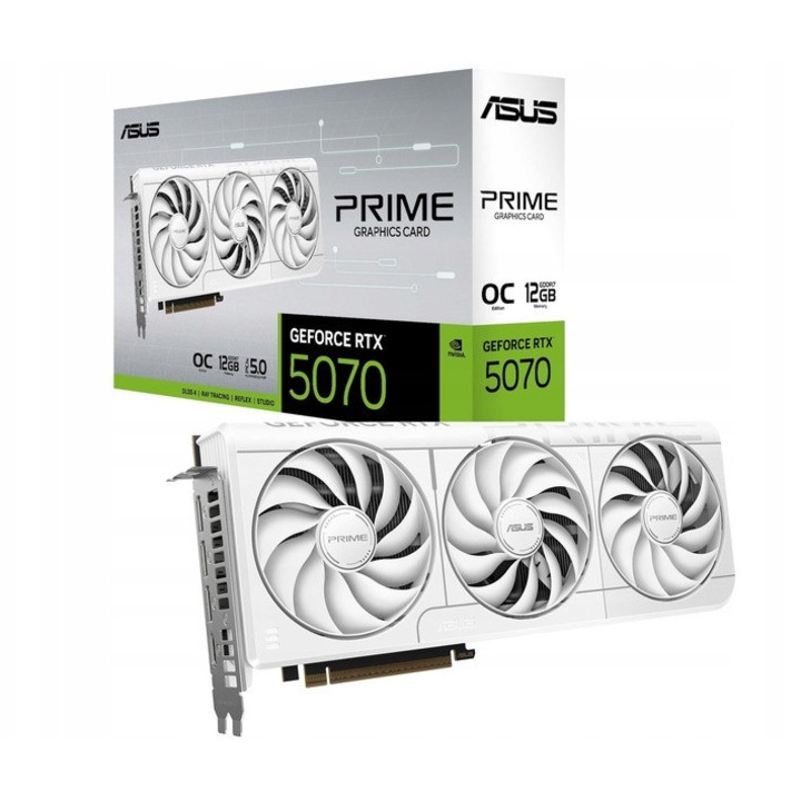 Видеокарта/графична карта ASUS GeForce RTX 5070 PRIME OC, 12GB GDDR7, HDMI + 3x DisplayPort, Бяла, 30.4 см