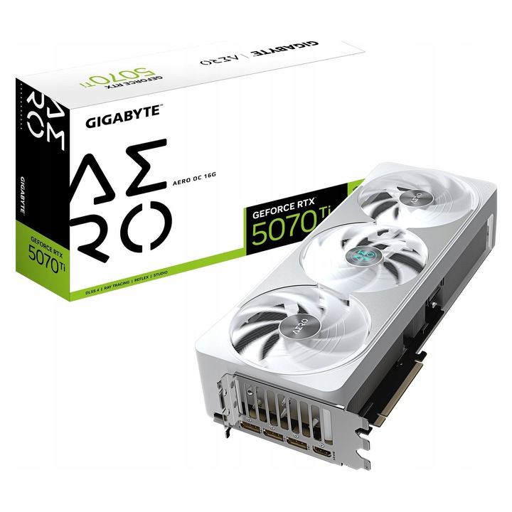 Placa video Gigabyte AERO OC GeForce RTX 5070 Ti, 16GB GDDR7, PCIe 5.0 x16, alb/argintiu, 1 buc