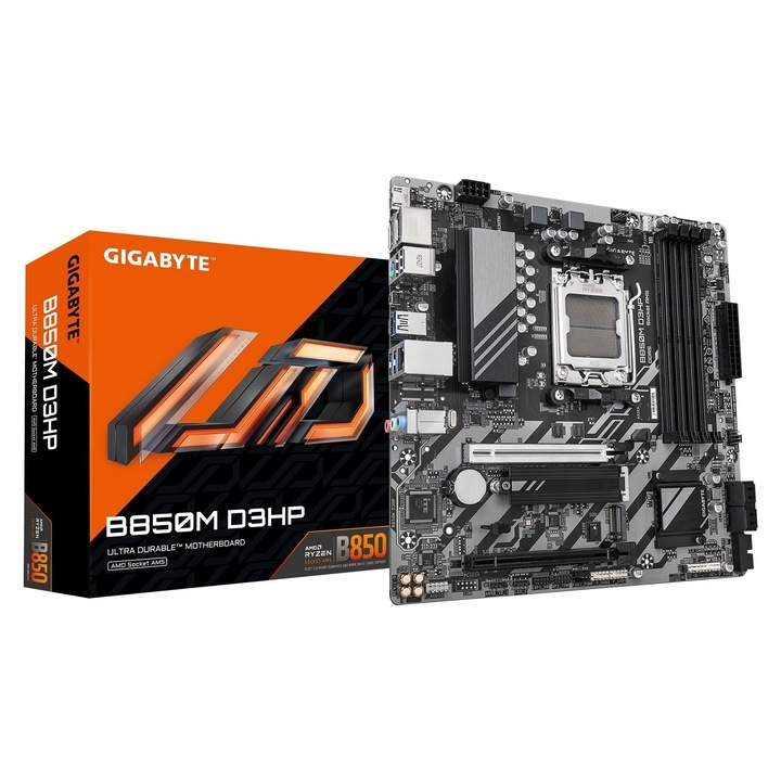 Дънна платка Gigabyte B850M D3HP, DDR5, SATA3, M.2, USB3.0, PCIe5.0, AM5, Micro ATX, черна, 244x244мм